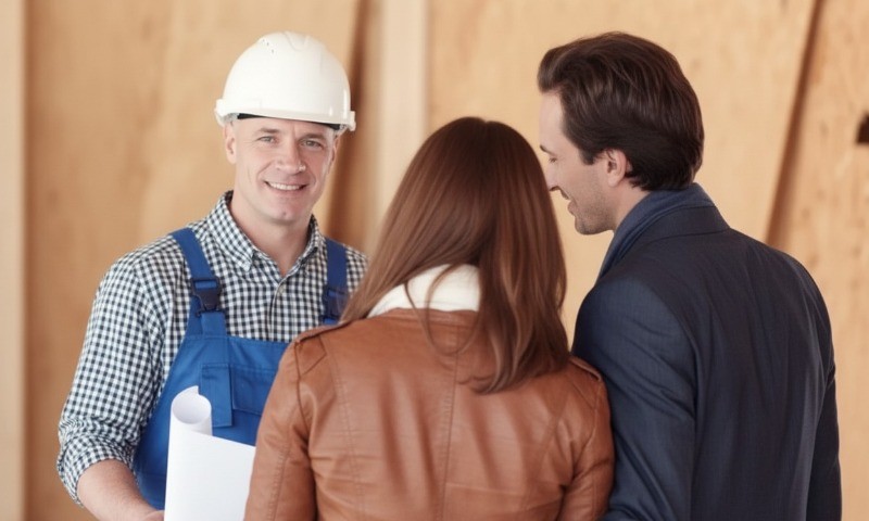 L'expert commercial travaux avec les propriétaires d'une maison